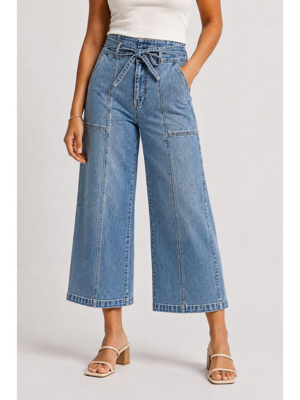 Hudson Tie Waist Seamed Wide Leg Jeans Plus 16 Light Denim Blue Minimalist Chic